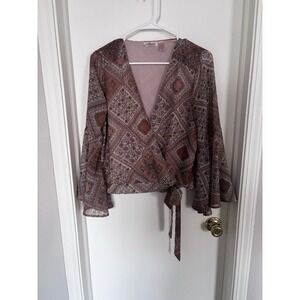 Women's Small Casual Hippie Boho Wrap Light Weight Blouse Top Casual Concert